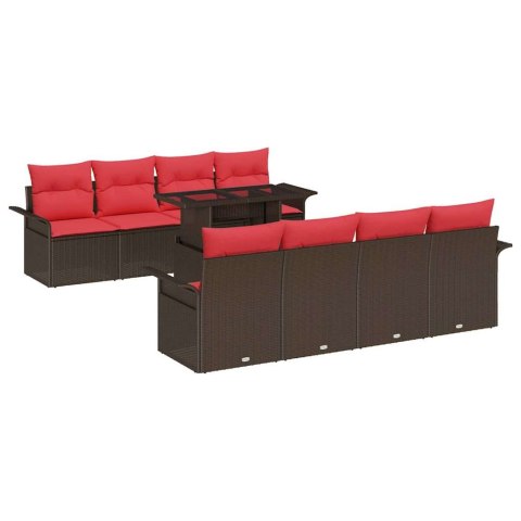 Zestaw Sof na Ogród z poduszką 9 pcs Brązowy Rattan poli