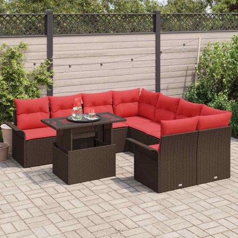 Zestaw Sof na Ogród z poduszką 9 pcs Brązowy Rattan poli