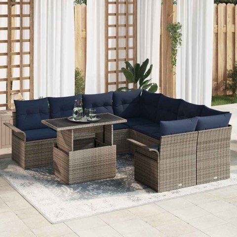 Zestaw Sof na Ogród z poduszką 9 pcs Szary Rattan poli