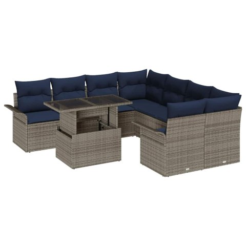 Zestaw Sof na Ogród z poduszką 9 pcs Szary Rattan poli