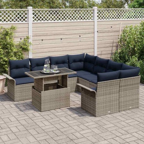 Zestaw Sof na Ogród z poduszką 9 pcs Szary Rattan poli