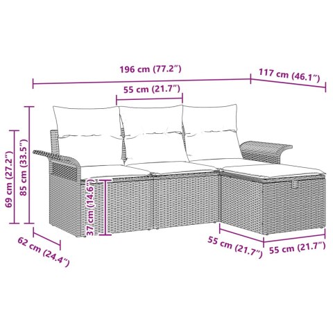 Zestaw Sof na Ogród z poduszką 4 pcs Polirattan