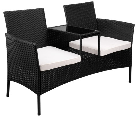 Ławka ogrodowa z technorattanu sofa CORDOBA czarna z beżowymi poduszkami