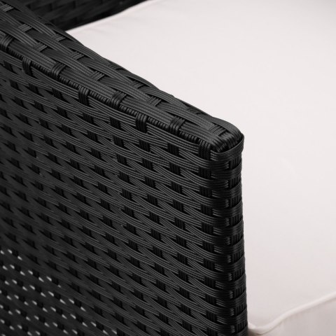 Ławka ogrodowa z technorattanu sofa CORDOBA czarna z beżowymi poduszkami