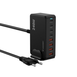 Stacja ładująca biurkowa 4x USB-A 4x USB-C GaN QC3 240W - czarna