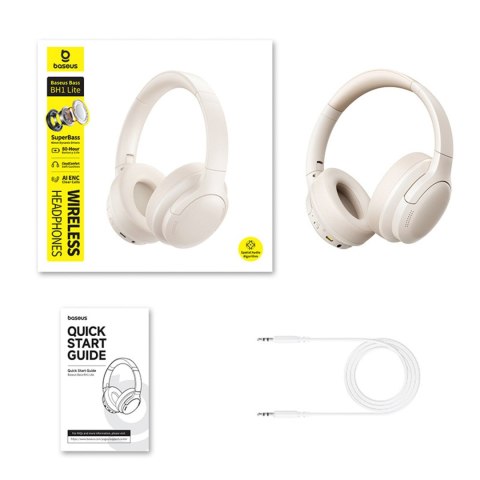 Słuchawki bezprzewodowe nauszne Bass BH1 Lite Bluetooth - białe