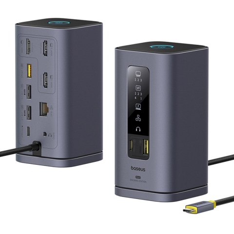 Stacja dokująca HUB 11w1 USB-C USB-A HDMI RJ45 Minijack 3.5mm - szara
