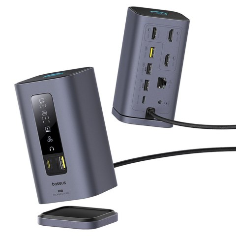 Stacja dokująca HUB 11w1 USB-C USB-A HDMI RJ45 Minijack 3.5mm - szara