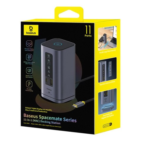 Stacja dokująca HUB 11w1 USB-C USB-A HDMI RJ45 Minijack 3.5mm - szara