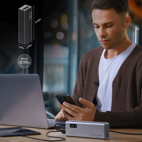 Powerbank 20000mAh USB-A USB-C 150W - szary