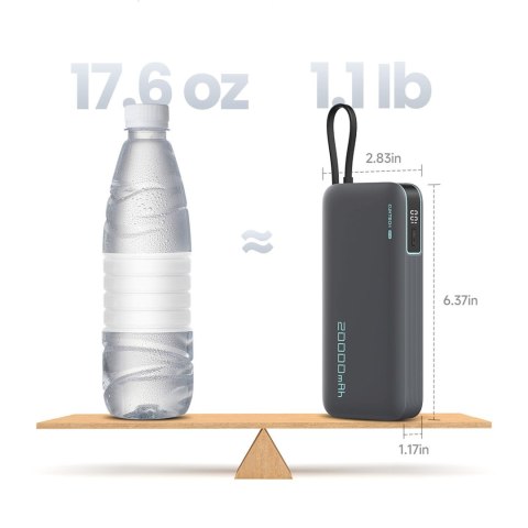 Powerbank 20000mAh USB-A USB-C z wbudowanym kablem USB-C 55W - biały