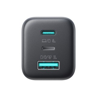 Ładowarka sieciowa USB-C iPhone Lightning USB-A GaN 45W - czarna