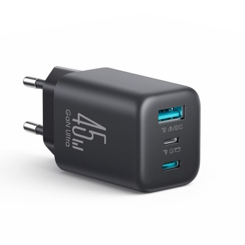 Ładowarka sieciowa USB-C iPhone Lightning USB-A GaN 45W - czarna