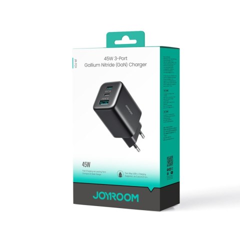 Ładowarka sieciowa USB-C iPhone Lightning USB-A GaN 45W - czarna