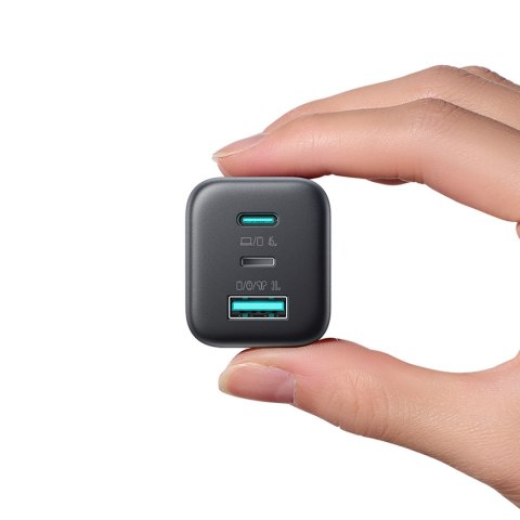 Ładowarka sieciowa USB-C iPhone Lightning USB-A GaN 45W - czarna