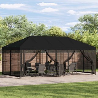 Altana z bokami 6 x 3 m Czarny Poliester i Stal 190