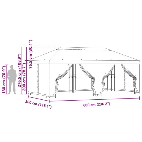 Altana z bokami 6 x 3 m brązowy Poliester i Stal 190