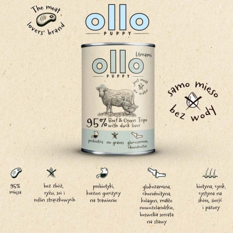 Ollo Puppy Umami Woł. żwacze z Kaczą Wątrobą 850g