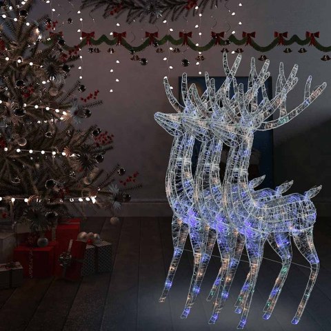 Renifery z akrylu XXL, 3 szt., 250 kolorowych LED, 180 cm