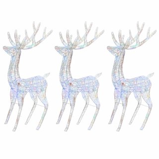 Renifery z akrylu XXL, 3 szt., 250 kolorowych LED, 180 cm