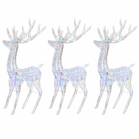 Renifery z akrylu XXL, 3 szt., 250 kolorowych LED, 180 cm