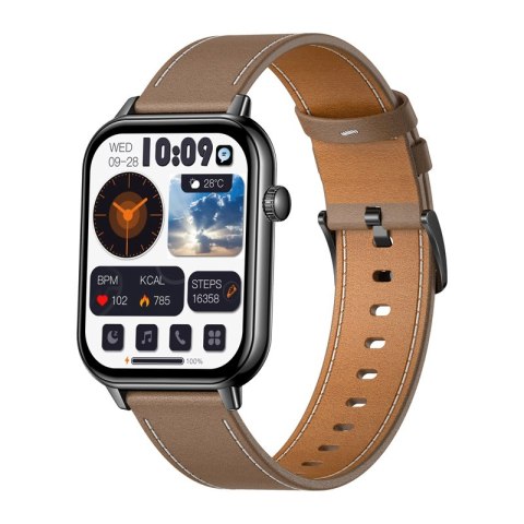 Smartwatch COLMI C28 Czarny + brązowy skórzany pasek