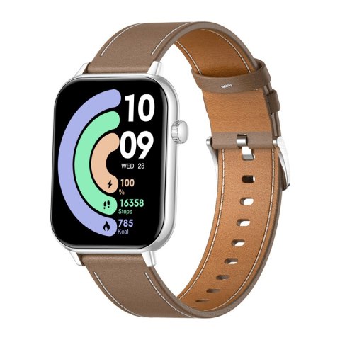 Smartwatch COLMI C28 Srebrny + brązowy skórzany pasek