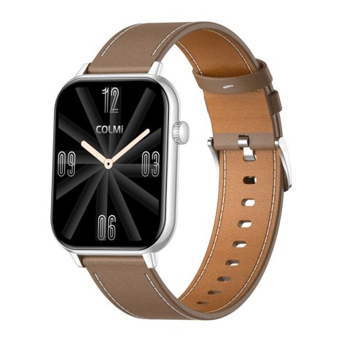 Smartwatch COLMI C28 Srebrny + brązowy skórzany pasek