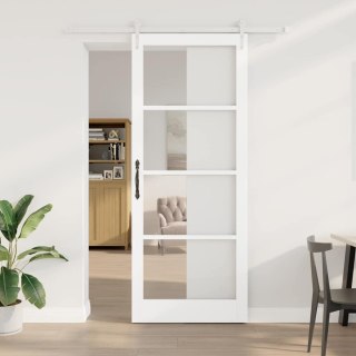 Drzwi przesuwne Biały 93 x 232 cm Lite drewno sosnowe i szkło