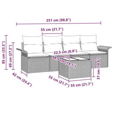 Zestaw Sof z poduszką 5 pcs Szary polirattan