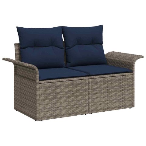 Zestaw Sof na Ogród z poduszką 8 pcs Szary Rattan poli