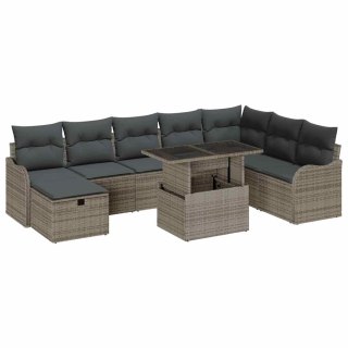 Zestaw Sof na Ogród z poduszką 9 pcs Szary Polirattan