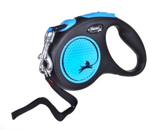 Smycz Flexi automatyczna New Neon S taśma 5 m - dla psa do 15 kg, kolor niebieski