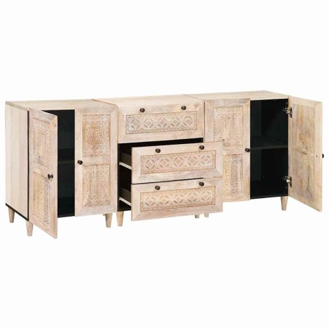 Bufet 3 pcs Biały 180 x 33,5 x 75 cm lite drewno mango