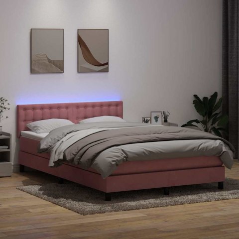 Łóżko kontynentalne z materacem i LED, różowe, 140x210 cm, aksamit