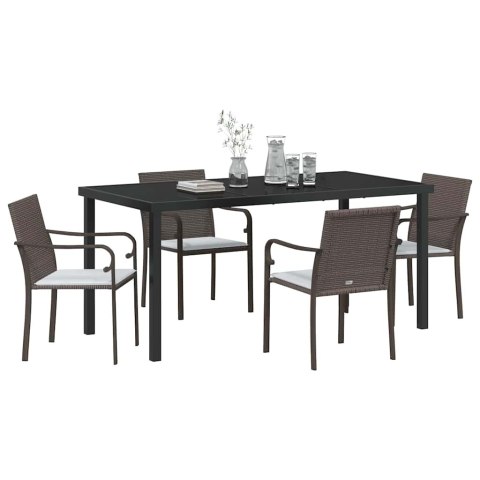 Zestaw do jadalni w ogrodzie 5 pcs Brązowy i czarny Rattan PE
