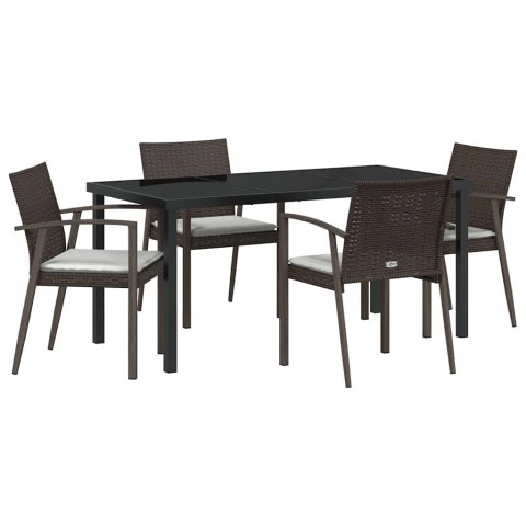 Zestaw do jadalni w ogrodzie 5 pcs Brązowy i czarny Rattan PE