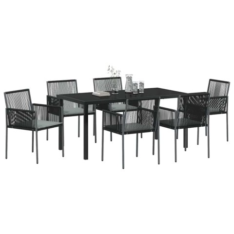 Zestaw do jadalni w ogrodzie 7 pcs Czarny Rattan PE
