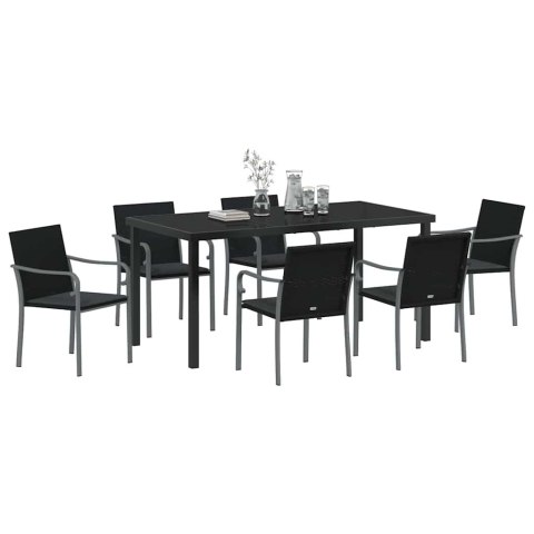 Zestaw do jadalni w ogrodzie 7 pcs Czarny i szary Rattan PE