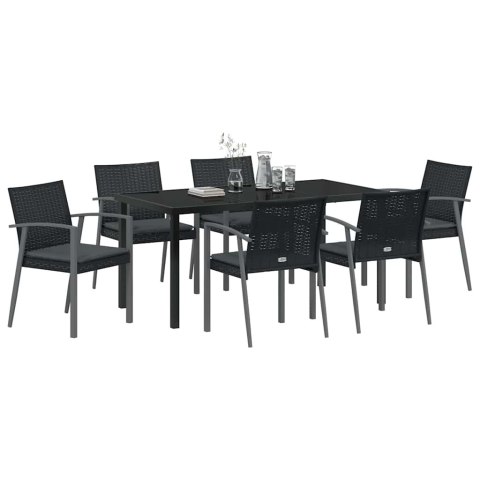 Zestaw do jadalni w ogrodzie 7 pcs Czarny i szary Rattan PE