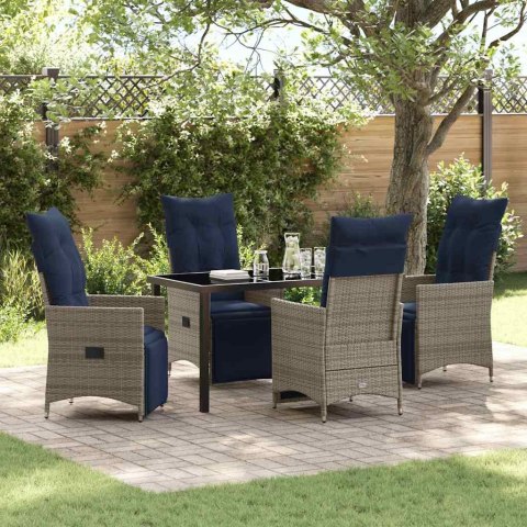 Zestaw stół i krzesła z poduszką 5 pcs Szary Rattan PE