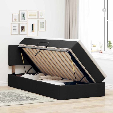 Łóżko z miejscem na przechowywanie i LED Czarny 90 x 190 cm