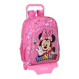 Torba szkolna z kółkami Minnie Mouse Lucky Różowy 33 x 42 x 14 cm