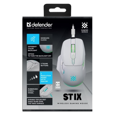 DEFENDER MYSZ BEZPRZEWODOWA STIX GM-009 RF 3200DPI 7P BIAŁA 52009 (OUTLET)