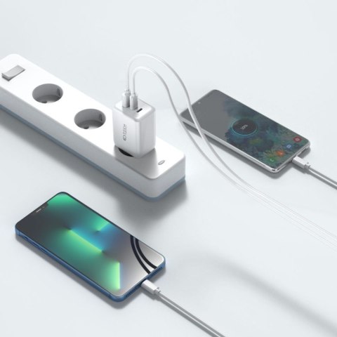 Ładowarka sieciowa USB-C USB-A C65W PD 65W QC - biała