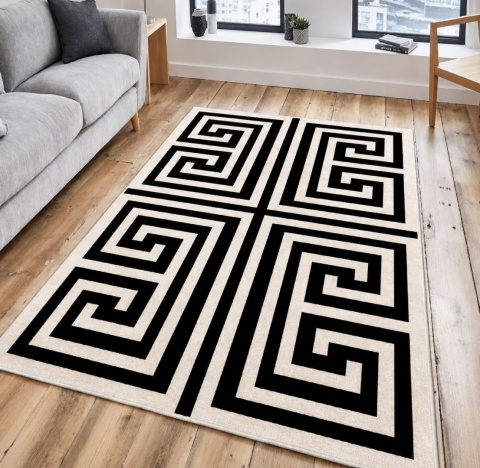 Dzianinowy dywan z geometrycznym wzorem 100x300 cm beżowy