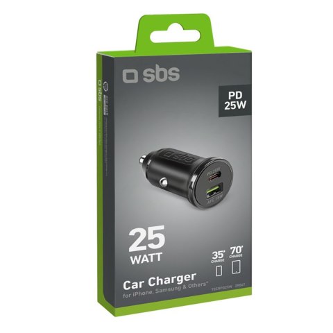 Ładowarka samochodowa Power Delivery USB-A USB-C 25W - czarna