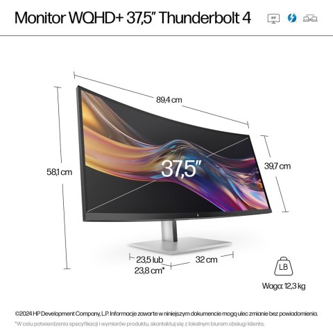 Monitor HP LED 37,5" S7 Pro 738pu (8K167AA) Curved IPS WQHD+ HDR400 RJ-45 ThunderBolt 4