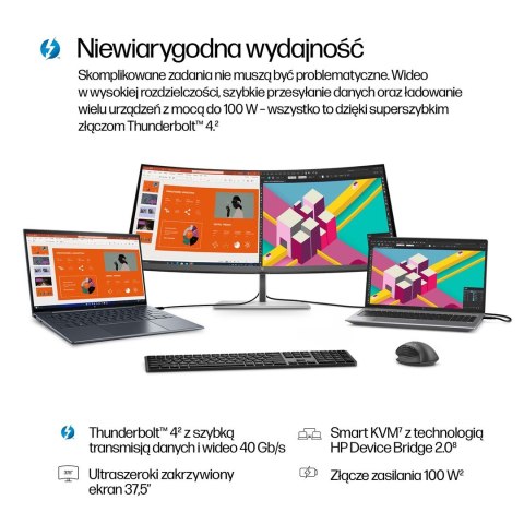 Monitor HP LED 37,5" S7 Pro 738pu (8K167AA) Curved IPS WQHD+ HDR400 RJ-45 ThunderBolt 4