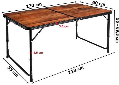 Stolik turystyczny TRIP kempingowy 120x60 cm loft